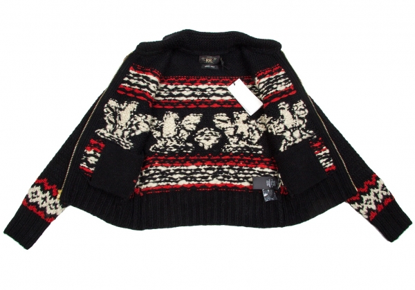 RRL Ralph Lauren Cowichan Sweater Parka Black,Red,Ivory 2 | PLAYFUL