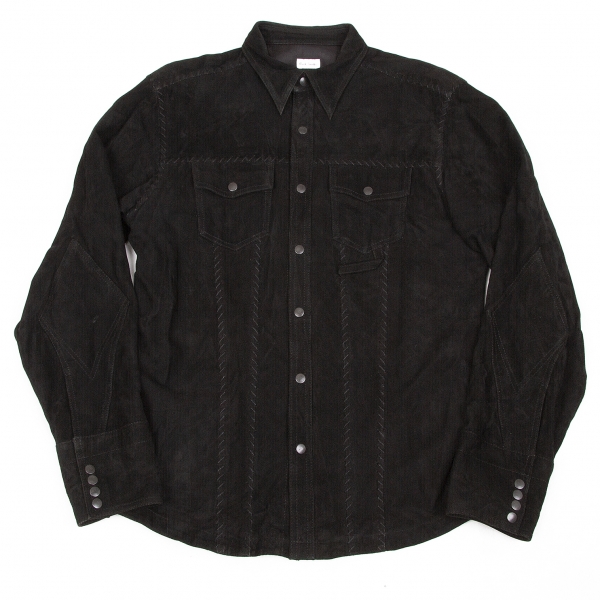 ポールスミスPaul Smith ステッチデザインスウェードレザーシャツ 黒XL