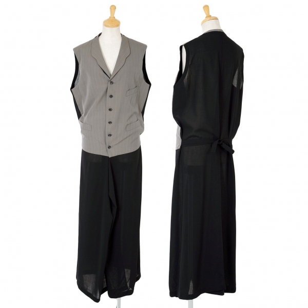 Y's Docking Design Long Vest (Waistcoat) Black,Grey S-M | PLAYFUL