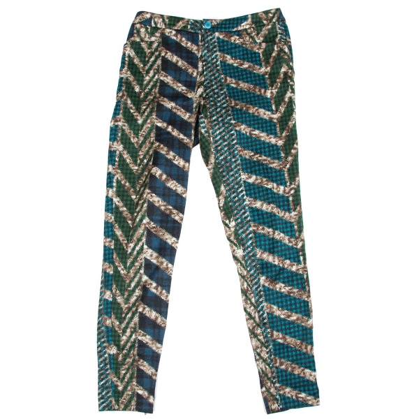 ISSEY MIYAKE Hem Zip Design Printed Pants (Trousers) Green 1