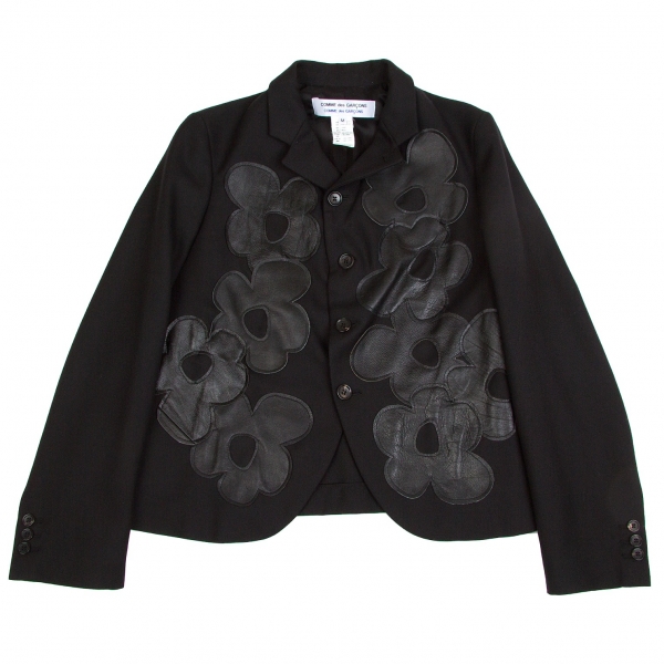 COMME des GARCONS Flower Leather Patch Jacket Black M | PLAYFUL