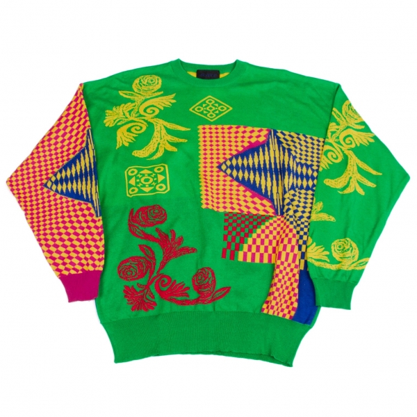 istante Random Check Design Knit Sweater (Jumper) Green 50 | PLAYFUL