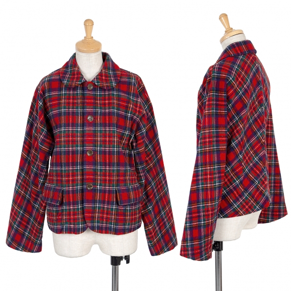 tricot COMME des GARCONS Wool Plaid Jacket & Wrap Skirt Red M 