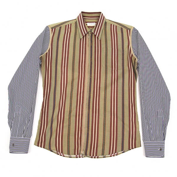 DRIES VAN NOTEN Stripe Zip Long Sleeve Shirt Brown 44 | PLAYFUL
