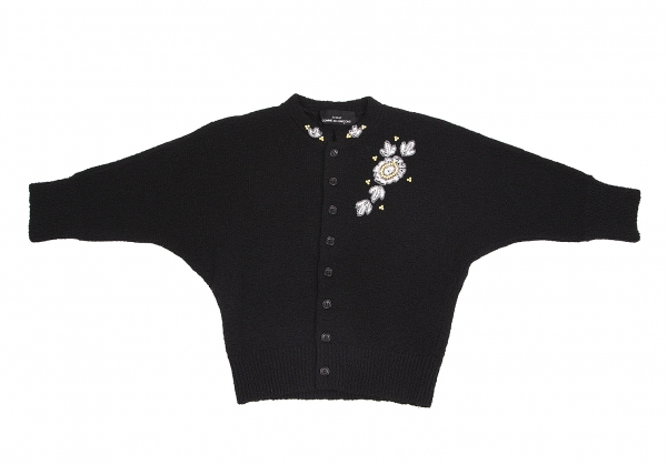 Comme Des Garçons Comme Des Garçons floral-appliqué glitter cardigan - Black