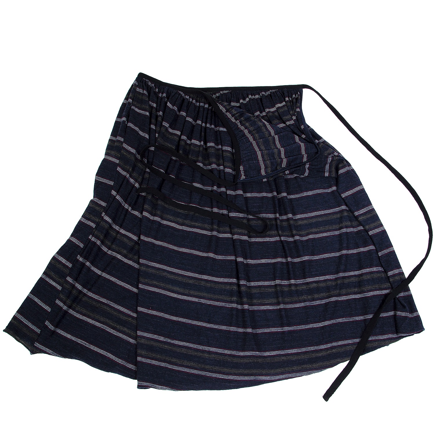 SALE】ワイズY's ウールボーダー織りハーフラップスカート 紺エンジ3