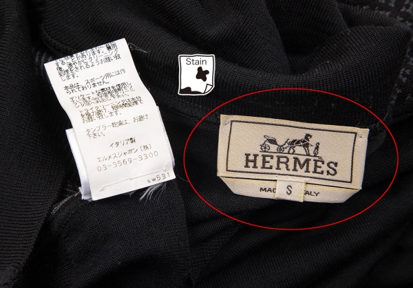 Vintage エルメス HERMES ニット コットン カシミヤ 総柄 シルク ポロシャツ セーター レディース トップス S ブラック