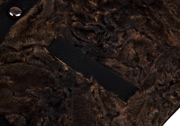 LOUIS VUITTON Astrakhan Fur Knit Blouson Black,Brown L