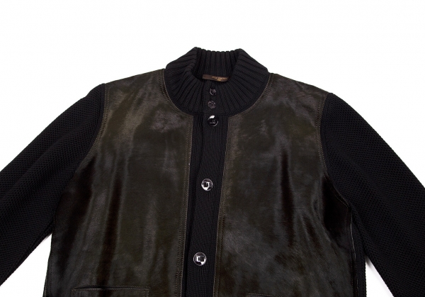Louis Vuitton Leather and Knitted Wool Blouson BLACK. Size M0