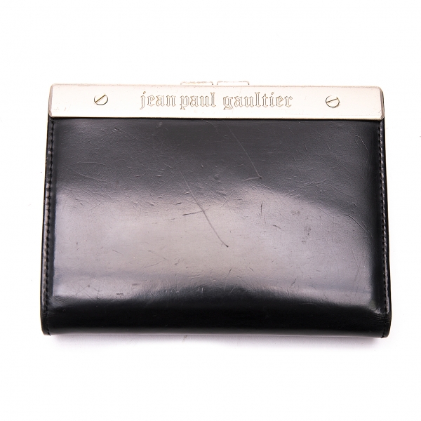 JEAN PAUL GAULTIER Vintage Black Leather Trifold Wallet 