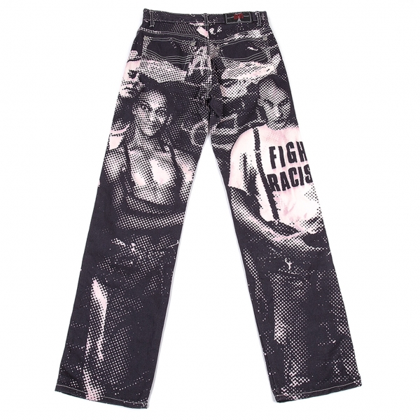 GAULTIER JEANS Fuck Racism Dot Printed Pants (Trousers) Black,Pink