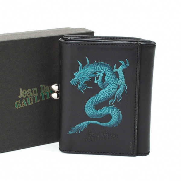 Jean-Paul GAULTIER Dragon Emboss Folding Wallet Black | PLAYFUL