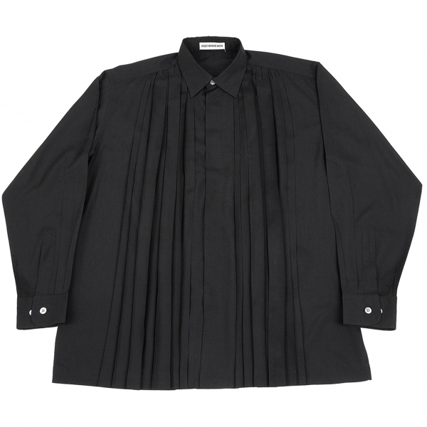袖丈52cmイッセイミヤケ　ロングシャツ　黒　プリーツ　サイズS           #21