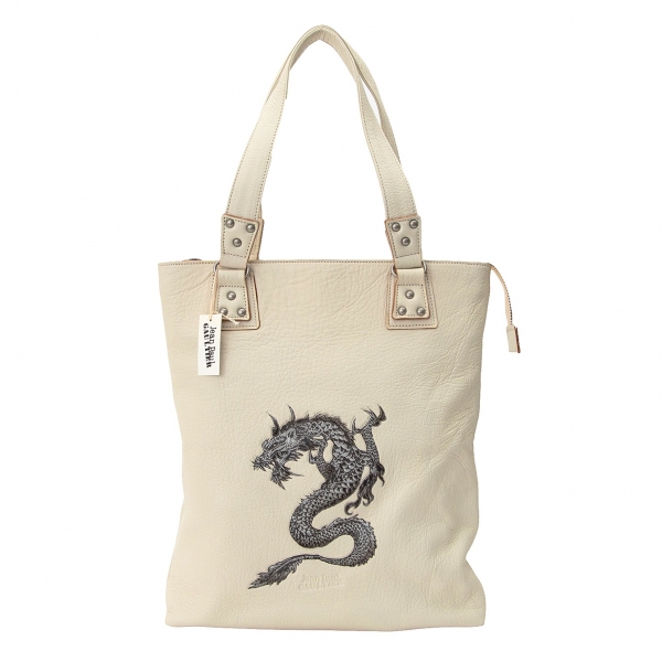 Jean-Paul GAULTIER Dragon Embossed print Tote Bag Ivory | PLAYFUL