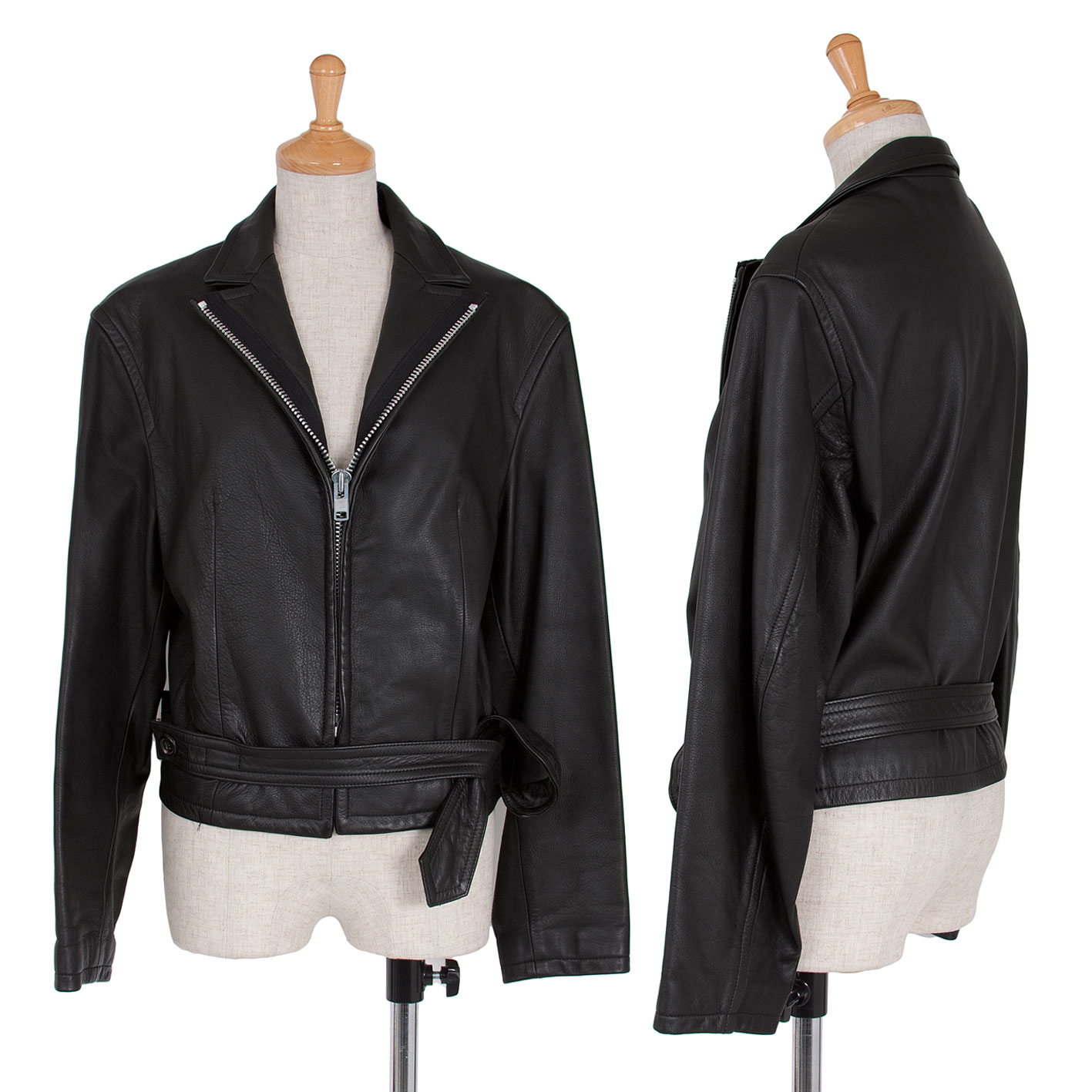 Y'Sのライダースジャケット（一部羊革使用）色黒色