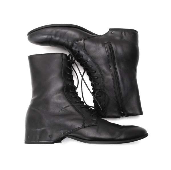 Yohji Yamamoto NOIR Leather Heel Cover Boots Black 6 | PLAYFUL