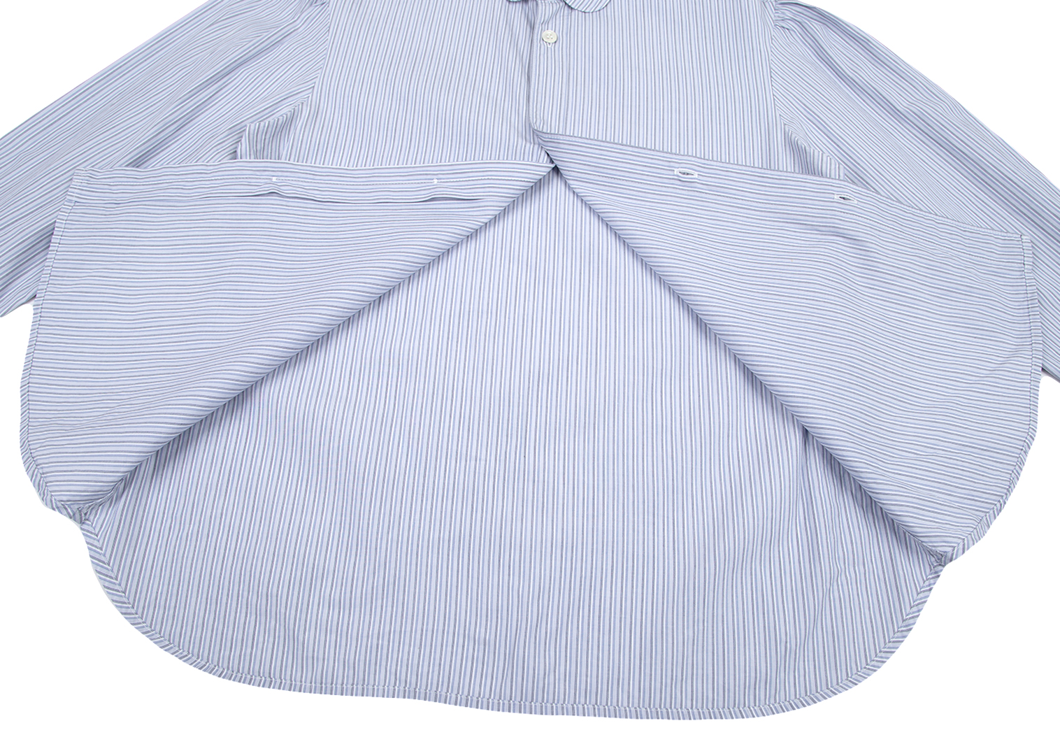 ワイズY's ストライプペプラムカフスラウンドカラーシャツ 青白グレー4