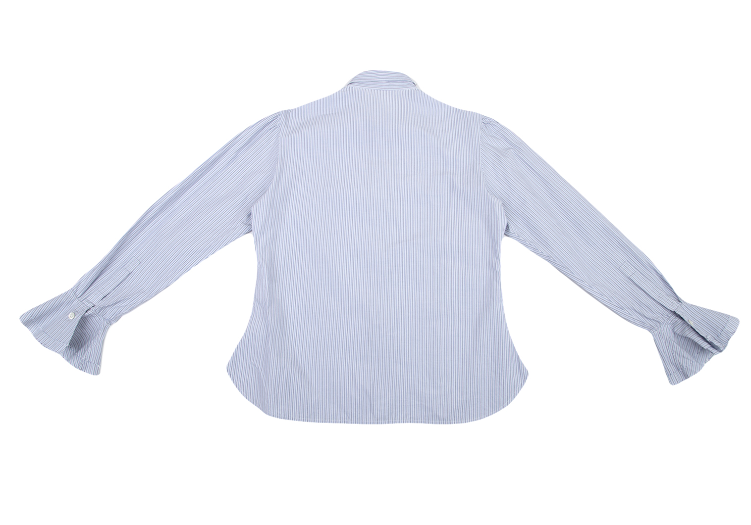 ワイズY's ストライプペプラムカフスラウンドカラーシャツ 青白