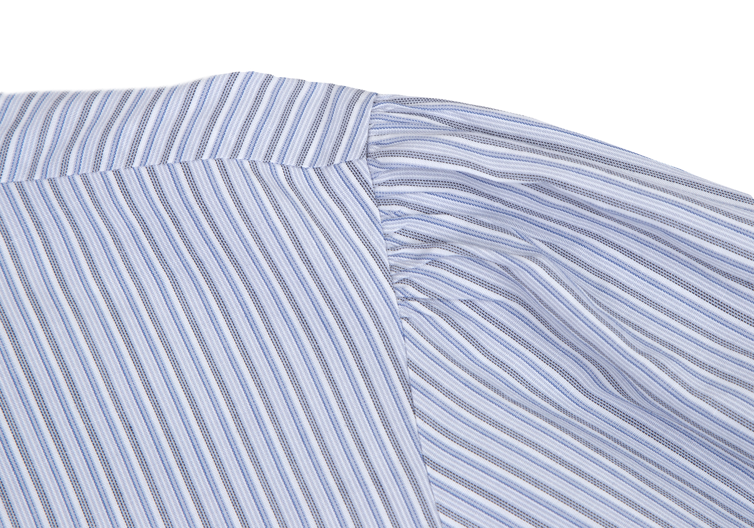 ワイズY's ストライプペプラムカフスラウンドカラーシャツ 青白グレー4