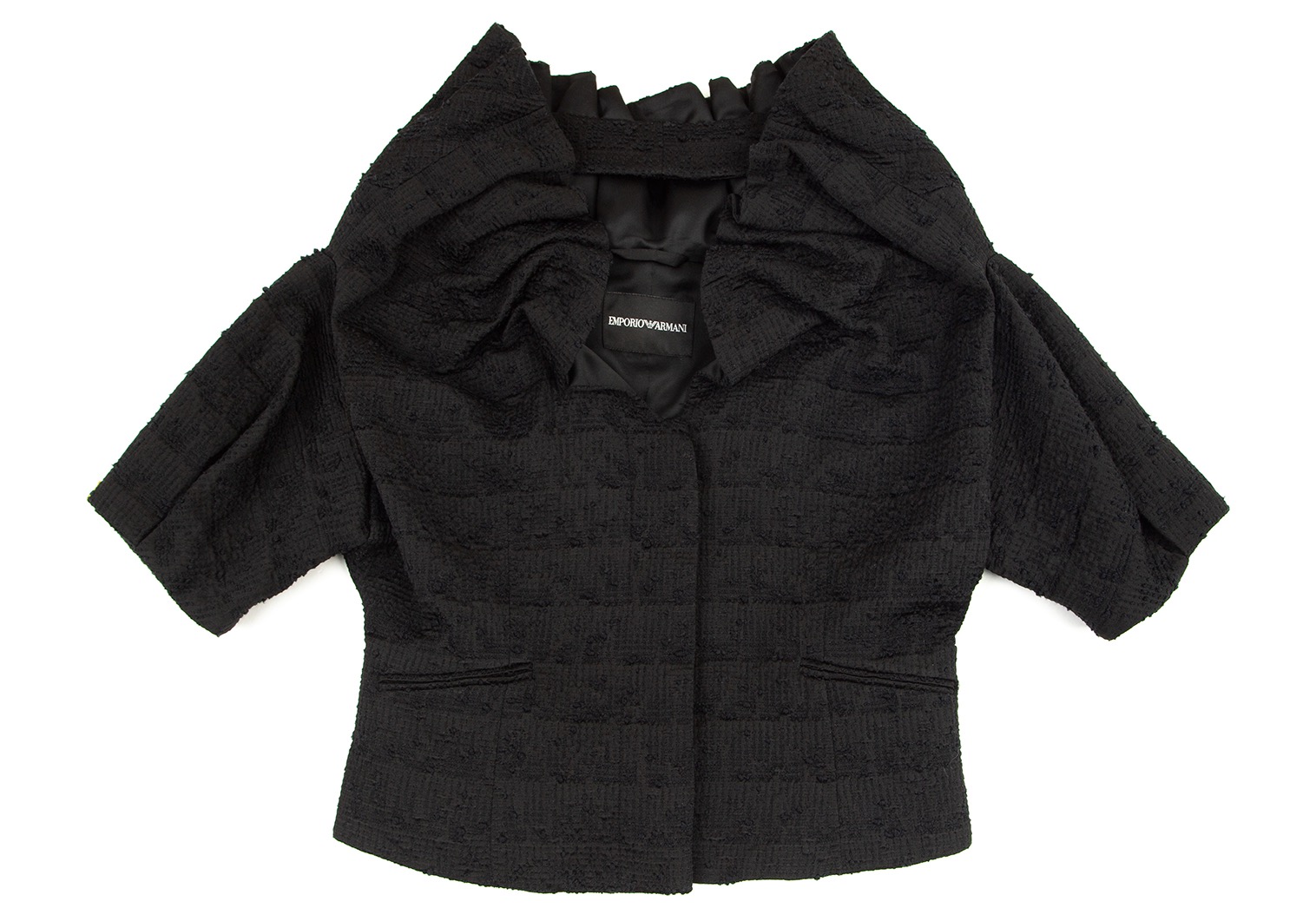 エンポリオ アルマーニEMPORIO ARMANI 半袖フリルデザインジャケット 黒42