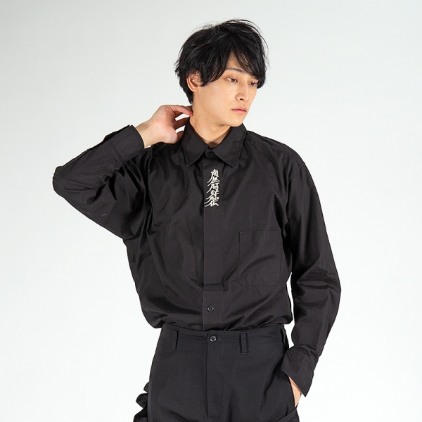 Yohji Yamamoto POUR HOMME Embroidery Long Shirt Black 2 | PLAYFUL
