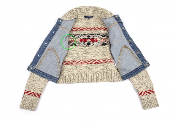 RALPH LAUREN SPORT Wool Knit Switched Denim Jacket Indigo,Beige M 