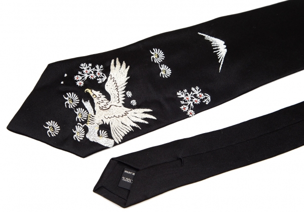 Yohji Yamamoto POUR HOMME Embroidery Silk Tie Black | PLAYFUL