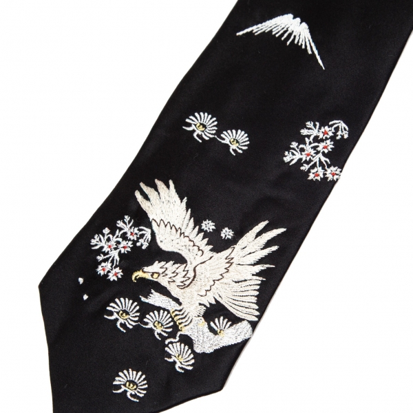 Yohji Yamamoto POUR HOMME Embroidery Silk Tie Black | PLAYFUL