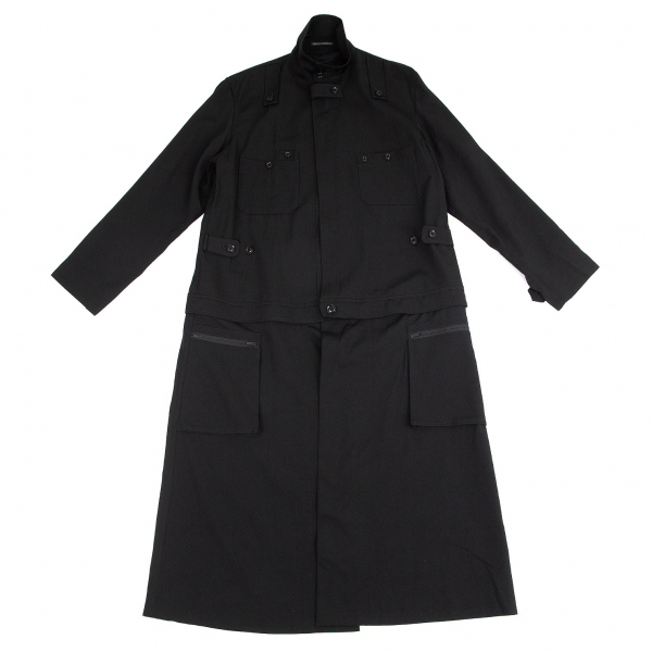 Yohji Yamamoto POUR HOMME Wool Gabardine 2Way Coat Black 3 | PLAYFUL