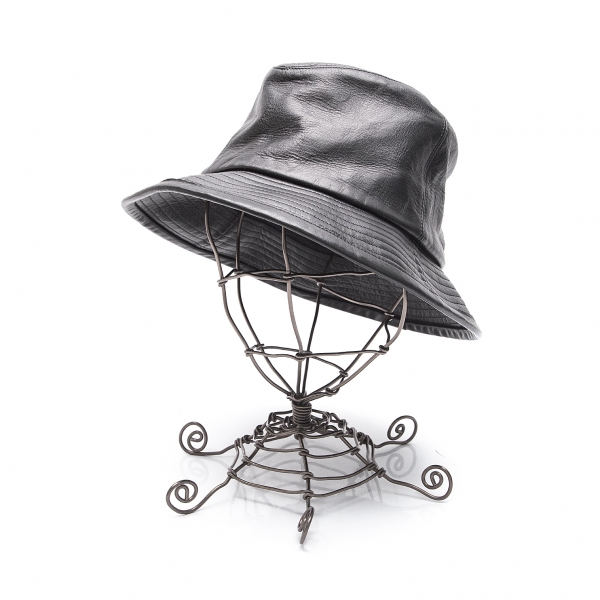 Yohji Yamamoto POUR HOMME Leather Bucket Hat Black | PLAYFUL