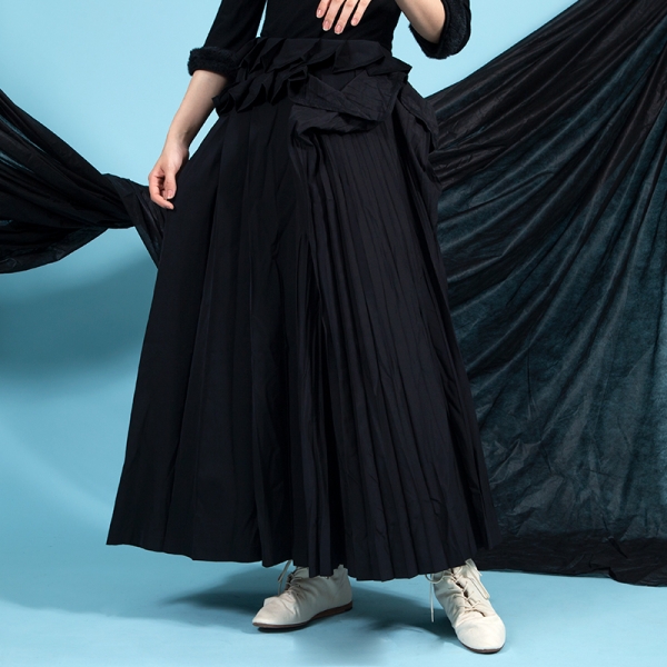 Yohji Yamamoto FEMME Silk Pleats Wool Gabardine Wrap Skirt Black 3 ...