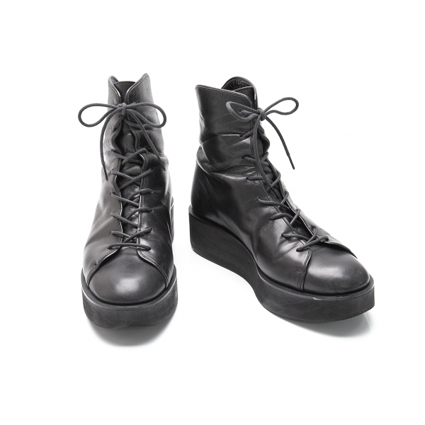 Y's Platform Leather Boots Black 2 