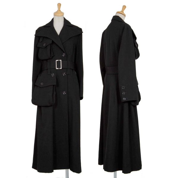 Yohji Yamamoto FEMME Wool Gabardine Pocket Design Coat Black 1