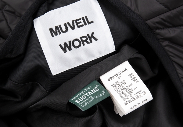 MUVEIL WORK Quilting Collarless Padding Coat Black 40 | PLAYFUL