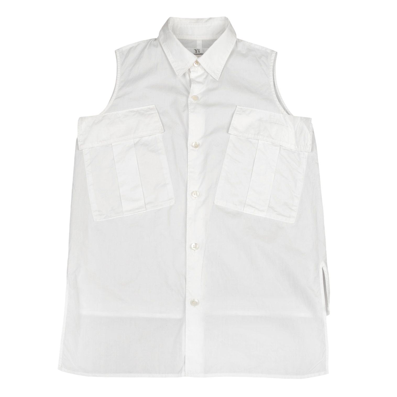 ワイズY's 両胸ポケットデザインノースリーブシャツ 白2