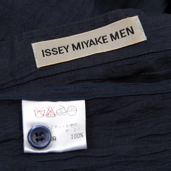ISSEY MIYAKE MEN Wrinkled Linen Long Sleeve Shirt Navy M | PLAYFUL