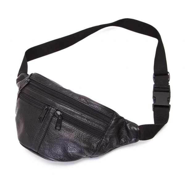 Shrink Leather Waist Bag   BLACKsizeH20×W37×D13