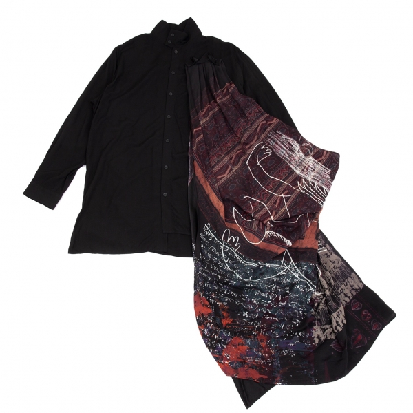 Yohji Yamamoto POUR HOMME Drape Design Long Sleeve Shirt Black 3