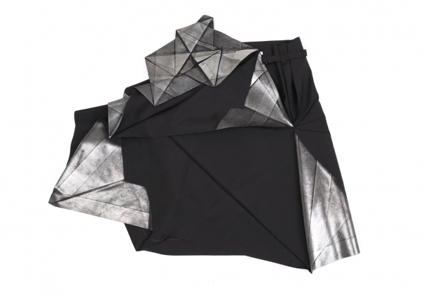 ISSEY MIYAKE 132 5. Foil Printed Origami Pleats Skirt Black,Silver 