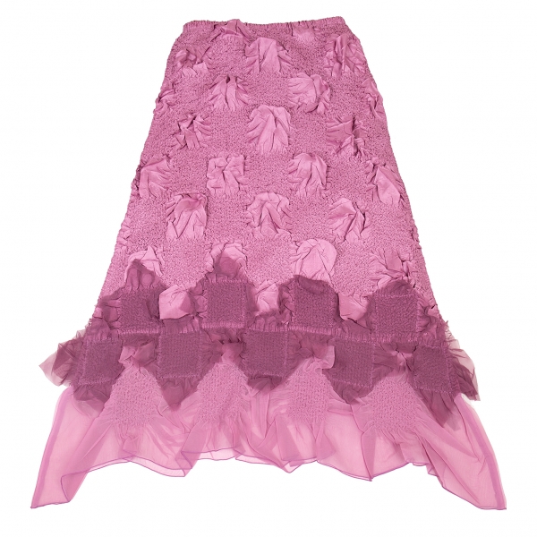 YOSHIKI HISHINUMA Checker Wrinkle Pleats Skirt Pink 2 | PLAYFUL