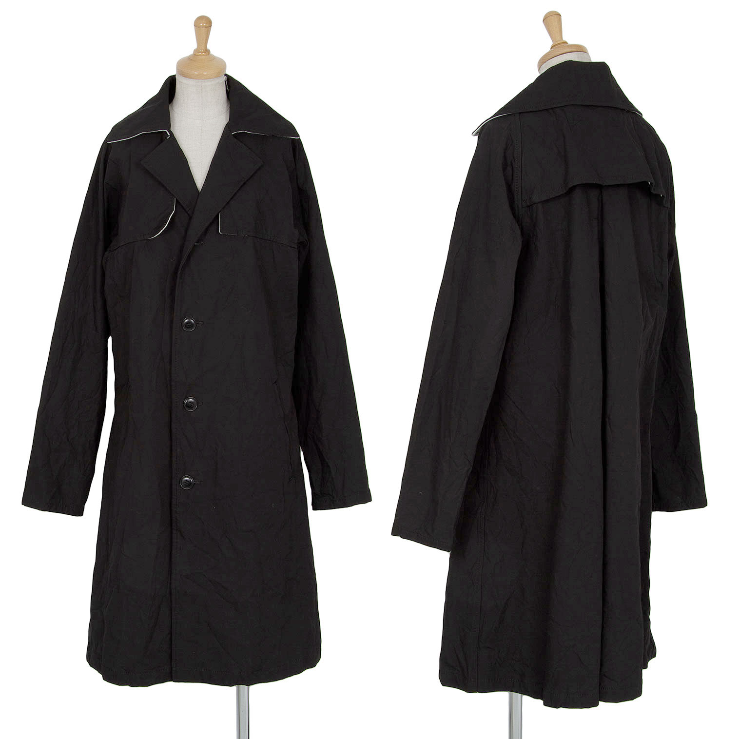 Y's Cotton Wrinkled Coat Black 2 | PLAYFUL