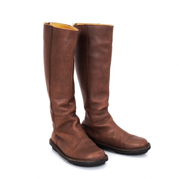 trippen Back Zip Leather Long Boots Brown 38(US About 8) | PLAYFUL